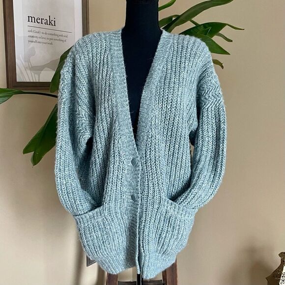 𝅺Vintage Tarazzia Oversized Chunky Marled Knit Cardigan Sweater - Picture 1 of 11